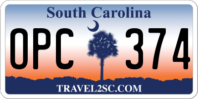 SC license plate OPC374