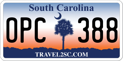 SC license plate OPC388