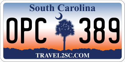 SC license plate OPC389