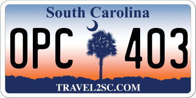 SC license plate OPC403