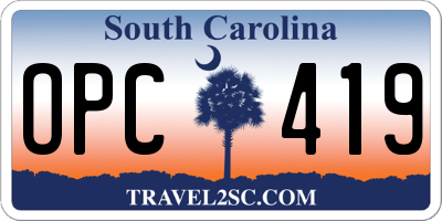 SC license plate OPC419