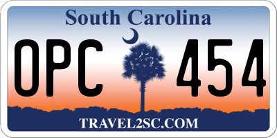 SC license plate OPC454