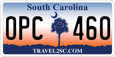 SC license plate OPC460