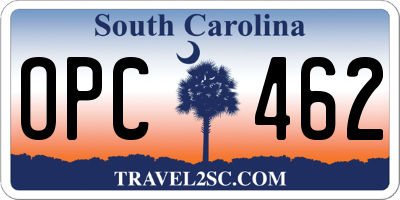 SC license plate OPC462