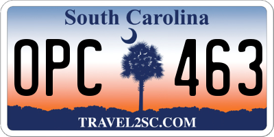 SC license plate OPC463