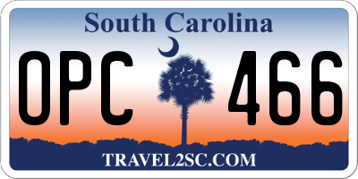 SC license plate OPC466