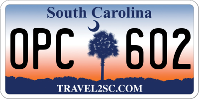 SC license plate OPC602