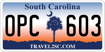 SC license plate OPC603