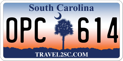 SC license plate OPC614