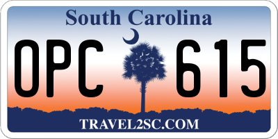 SC license plate OPC615