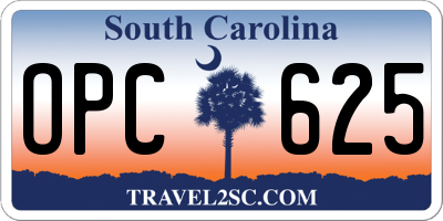 SC license plate OPC625
