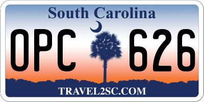 SC license plate OPC626