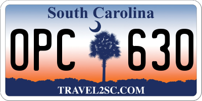 SC license plate OPC630