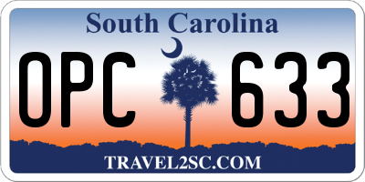 SC license plate OPC633