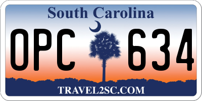 SC license plate OPC634