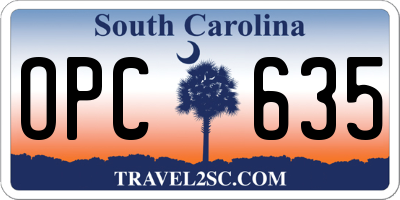 SC license plate OPC635