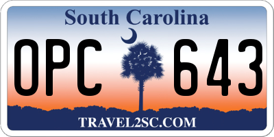 SC license plate OPC643