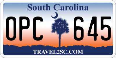 SC license plate OPC645