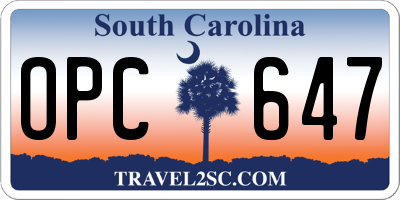 SC license plate OPC647
