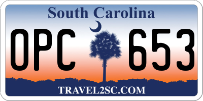 SC license plate OPC653