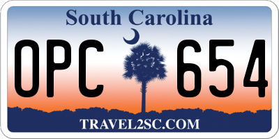 SC license plate OPC654