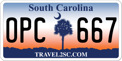 SC license plate OPC667
