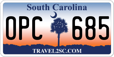 SC license plate OPC685