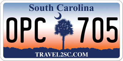 SC license plate OPC705