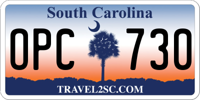 SC license plate OPC730