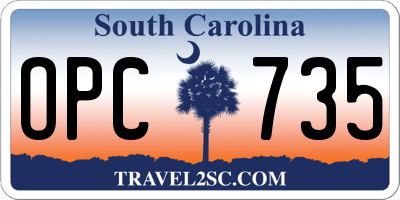 SC license plate OPC735
