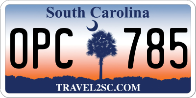 SC license plate OPC785