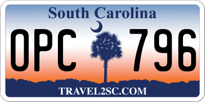SC license plate OPC796