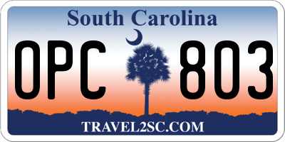 SC license plate OPC803