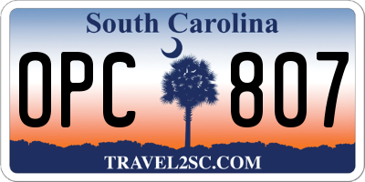 SC license plate OPC807