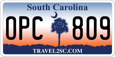 SC license plate OPC809