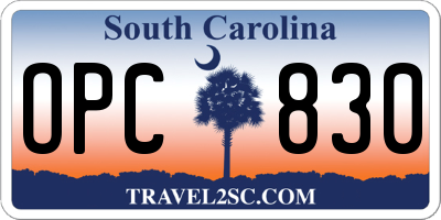 SC license plate OPC830