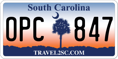 SC license plate OPC847