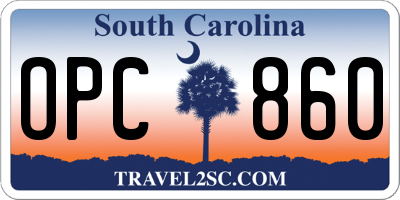 SC license plate OPC860