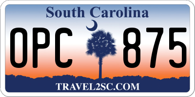 SC license plate OPC875