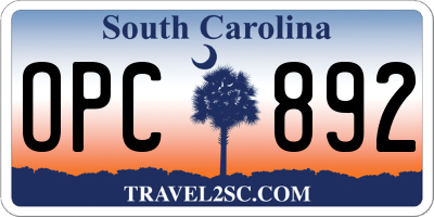 SC license plate OPC892