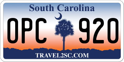 SC license plate OPC920