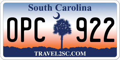 SC license plate OPC922