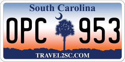 SC license plate OPC953