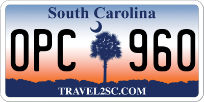 SC license plate OPC960