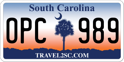 SC license plate OPC989