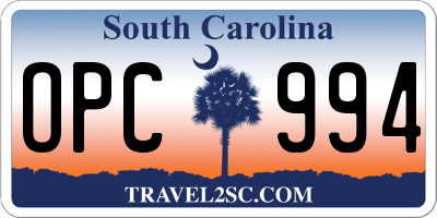 SC license plate OPC994