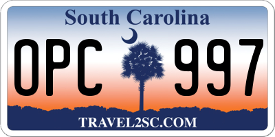 SC license plate OPC997
