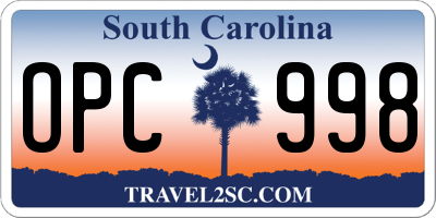 SC license plate OPC998