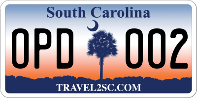SC license plate OPD002