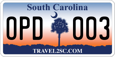 SC license plate OPD003